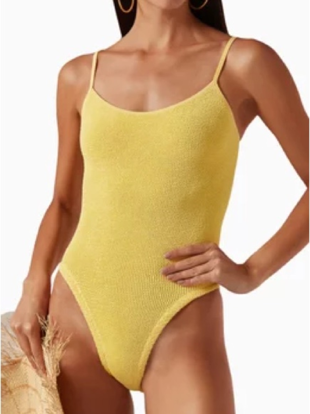 Hunza G Yellow Textured One-Piece Swimsuit NWOT